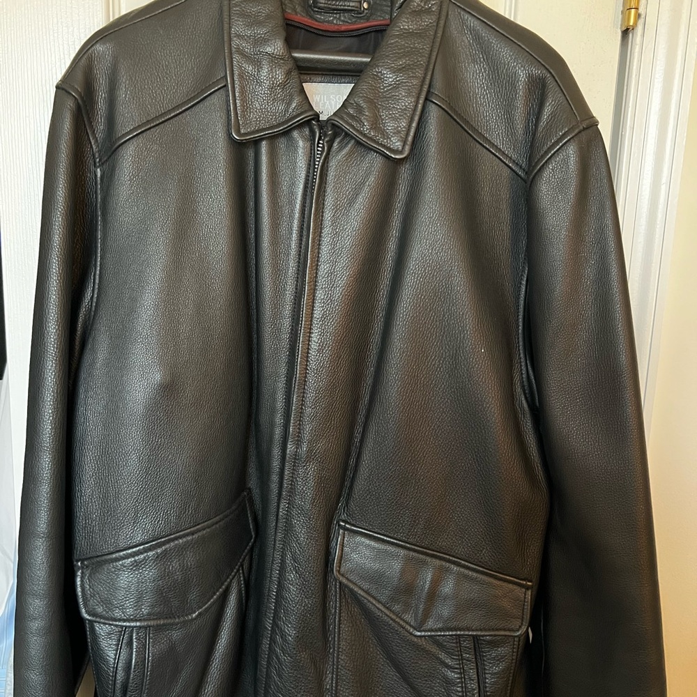 Men’s Leather jacket made by Wilsons Leather. Color is Black.